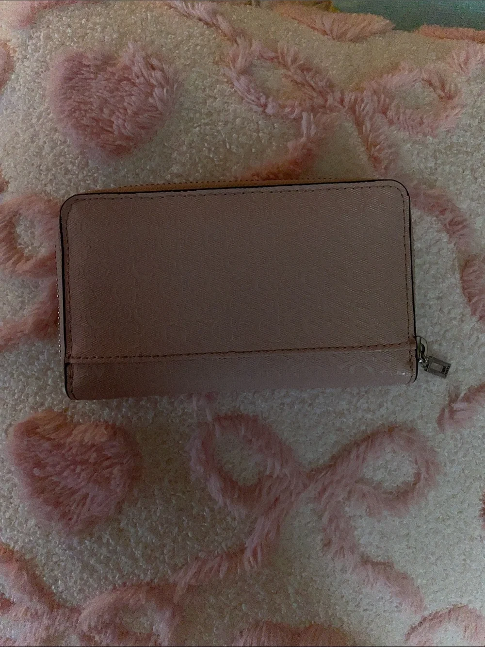 GUESS Blush Pink Zip-Around Wallet with Crystal Logo